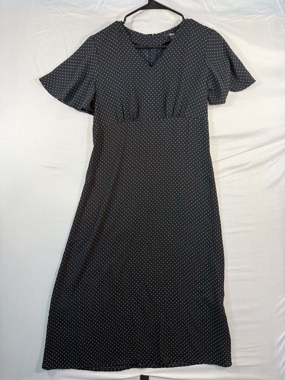 UNIQLO Polka Dot Midi Dress Size S Black White Short Sleeve